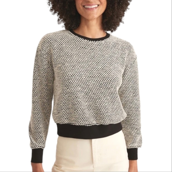 Marine Layer Tops - Marine Layer Birdseye Black White Contrast Preppy Knit Crewneck Top Small
